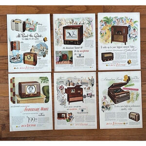6 RCA Victor 1940s Radio-Phonograph-TV Advertisements